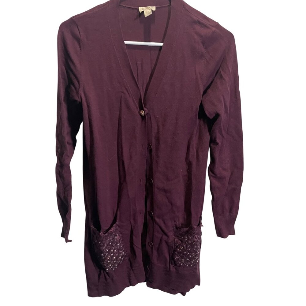 LOGO Lavish XS‎ Purple Long Cardigan With Sequin Pockets
